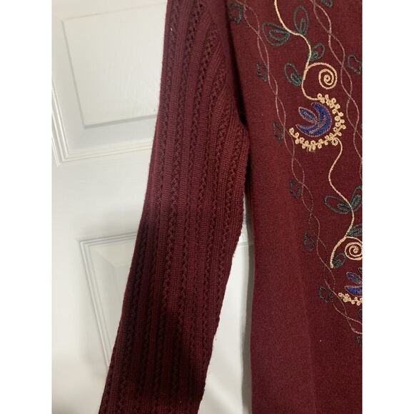 Vintage Carole Little Wool Blend Burgundy Embroidered Knit Maxi Sweater Dress L - Picture 5 of 9